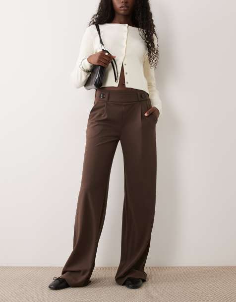 JDY Tall - pantalón de pernera ancha con detalle de botones en marrón chocolate - view 1