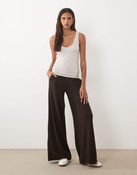 JDY Tall - pantalón de pernera ancha de talle alto en marrón chocolate - view 1
