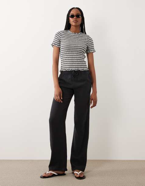 JDY Tall - Pantalon large en gaze - Noir délavé - view 1