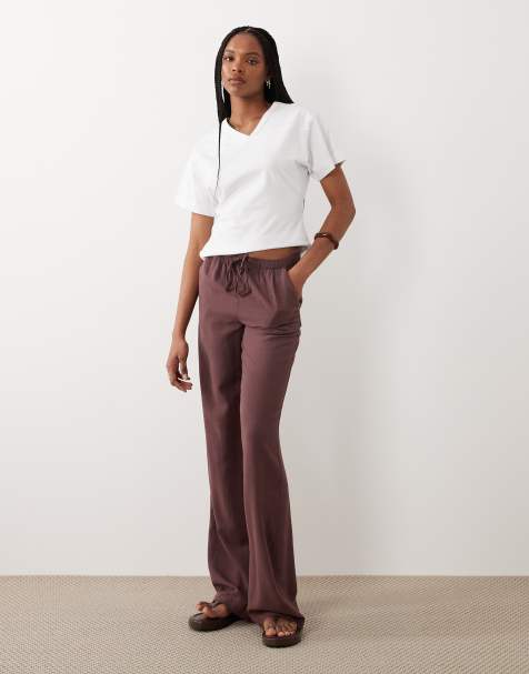 JDY Tall - Pantalones burdeos de mezcla de lino - view 1