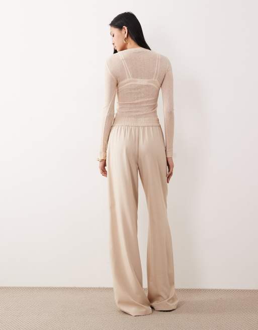 JDY Tall - Pantaloni a fondo ampio e vita alta beige, 4 di 5