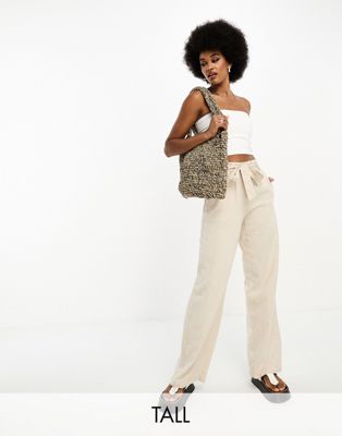 JDY Tall wide leg linen trousers in oatmeal - ASOS Price Checker