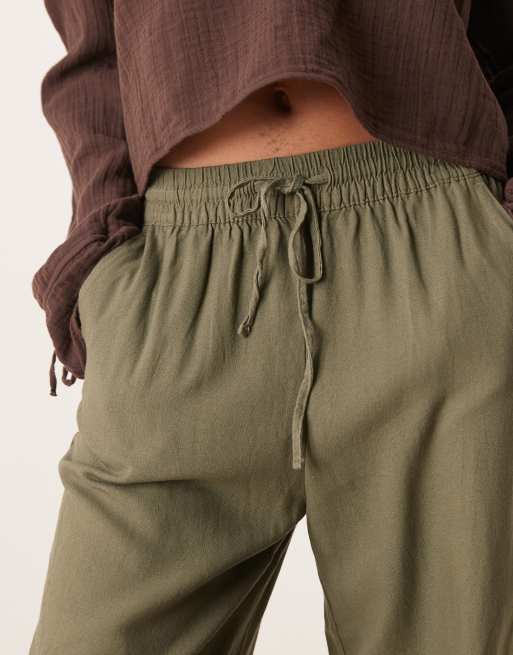 JDY Tall - Pantaloni a fondo ampio in lino kaki, 5 di 5