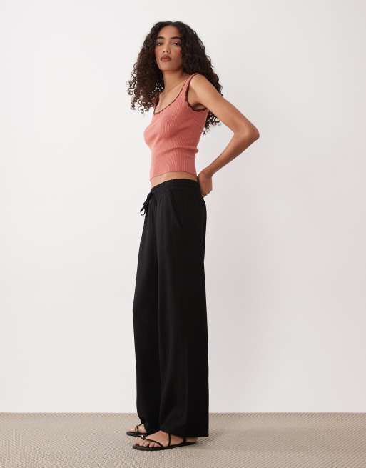 JDY Tall - Pantaloni a fondo ampio in lino neri, 2 di 5