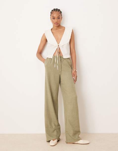 JDY Tall - Pantaloni a fondo ampio verdi a righe - view 1