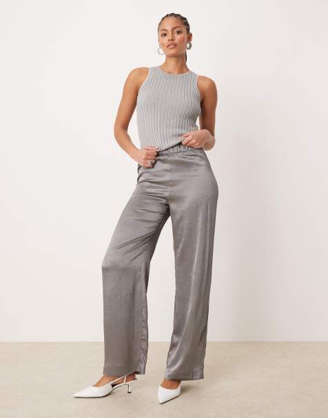 JDY Tall - Pantaloni color grigio metallizzato a fondo ampio - view 1