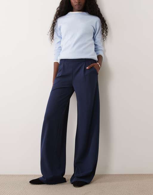 JDY Tall pantaloni dad a gamba larga con dettaglio bottoni navy