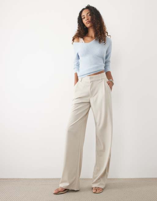 JDY Tall pantaloni sartoriali a gamba larga color pietra, 1 di 5