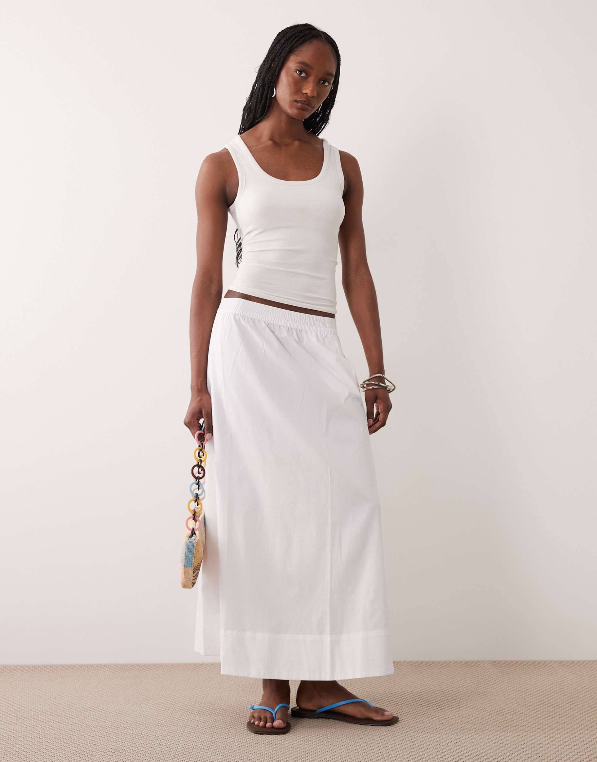 jdy tall poplin midaxi skirt in white