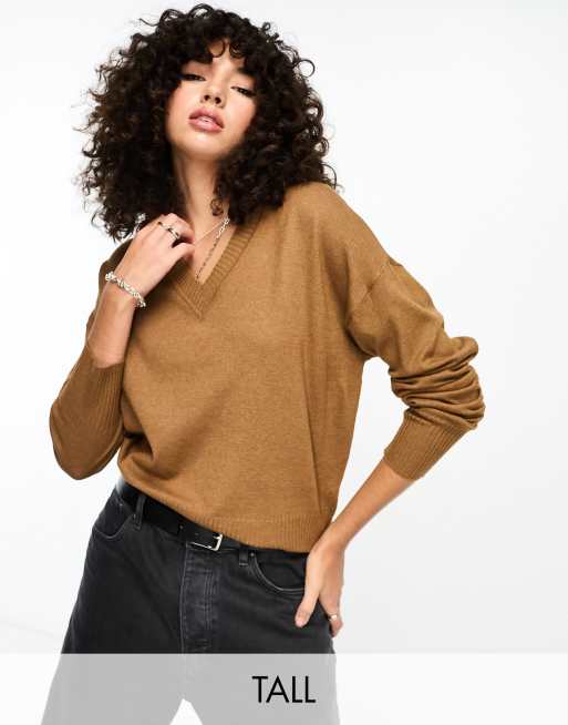 Pull col rond manches ballons camel femme