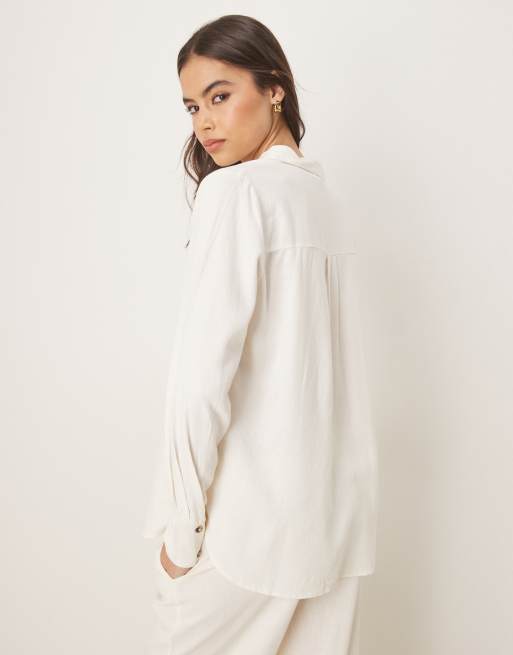 JDY Tall – Relaxed-Fit-Hemdbluse aus Leinen in Weiß, Kombiteil, 4 von 4