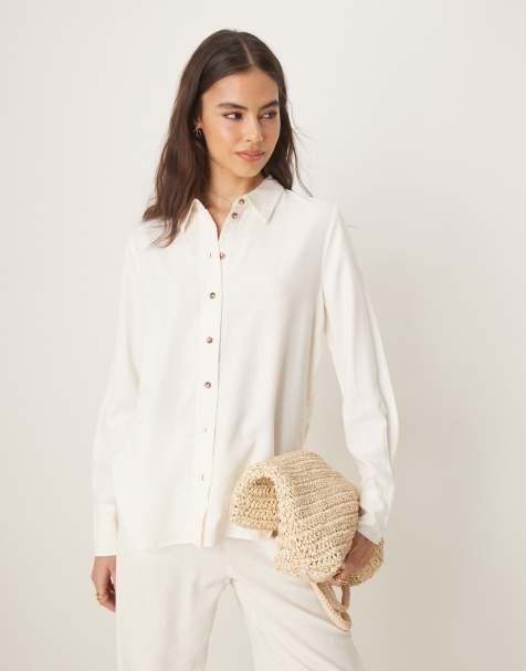 JDY Tall relaxed linen shirt co-ord in white - view 1