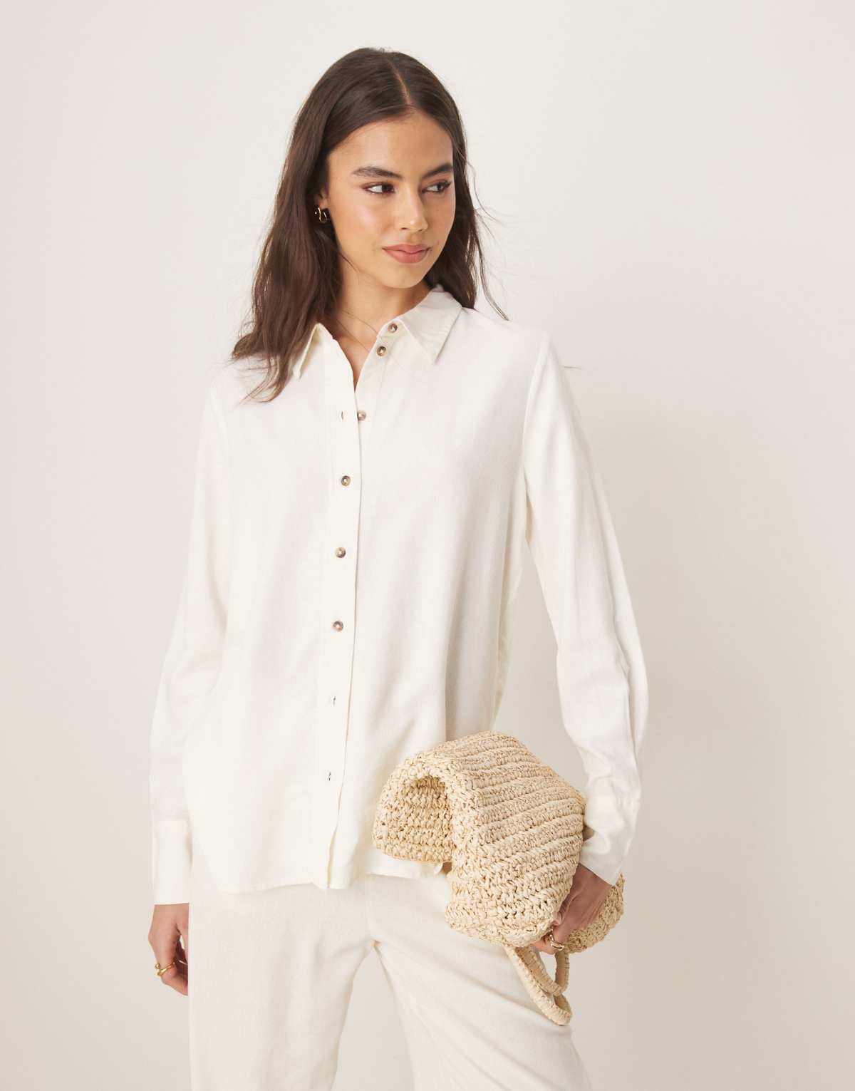 JDY Tall relaxed linen shirt co-ord in white