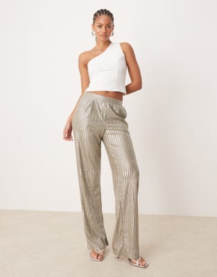 ribbed wide leg pants in silver