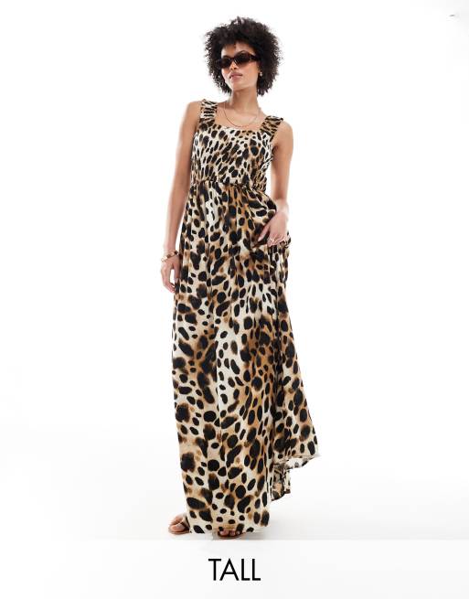 JDY Tall - Robe longue à corsage froncé et imprimé léopard
