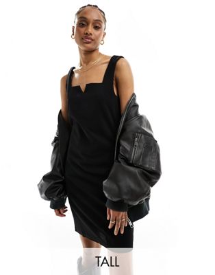 JDY Tall notch front tunic mini dress in black - ASOS Price Checker