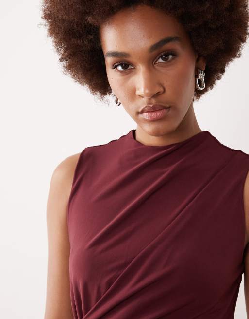 JDY Tall ruched detail maxi dress in burgundy, 2 of 4