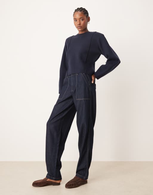 JDY Tall - Sansa - Jean bouffant à taille haute et coutures apparentes - Bleu foncé, 2 de 5