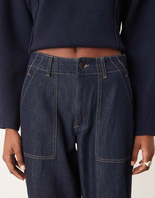 JDY Tall - Sansa - Jean bouffant à taille haute et coutures apparentes - Bleu foncé, 4 de 5