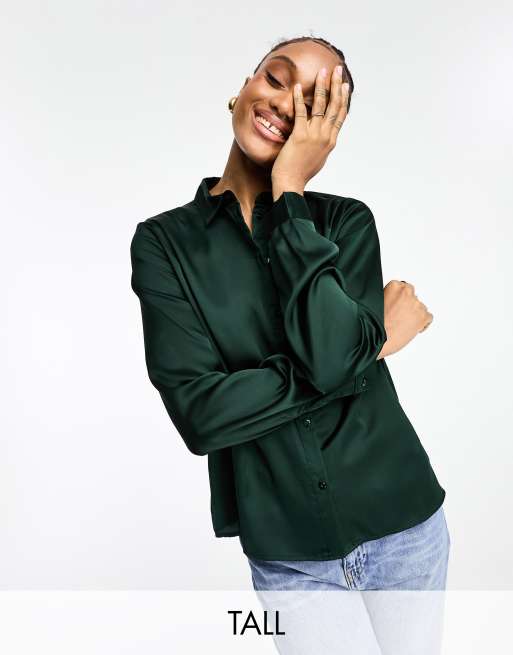 Olive green satin blouse online