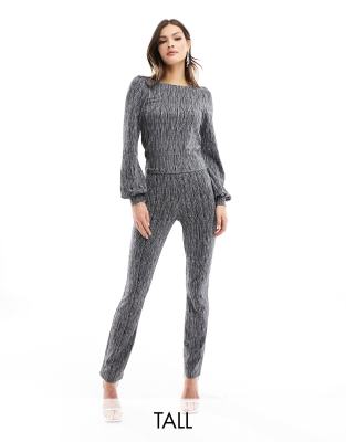 JDY Tall JDY Tall scoop back puff sleeve top co-ord in black and silver glitter