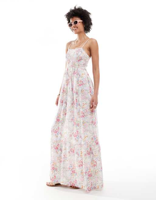 JDY Tall shirred top maxi dress in ditsy pink floral, 2 of 4