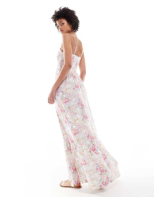 JDY Tall shirred top maxi dress in ditsy pink floral, 4 of 4