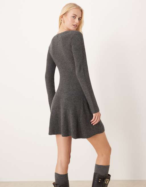 JDY Tall skater knitted mini dress in dark grey, 4 of 4