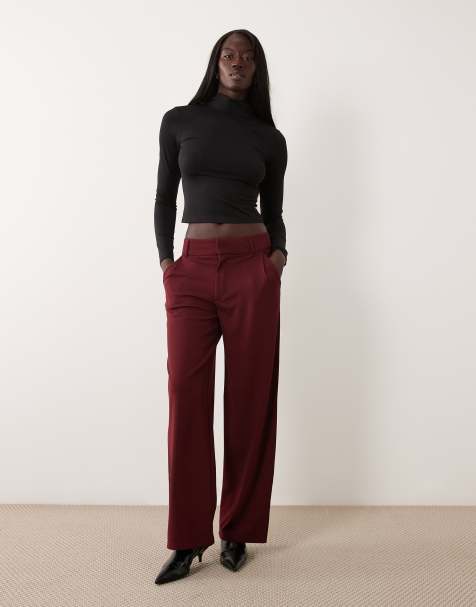 JDY Tall skræddersyede bukser med brede ben i bordeaux - view 1