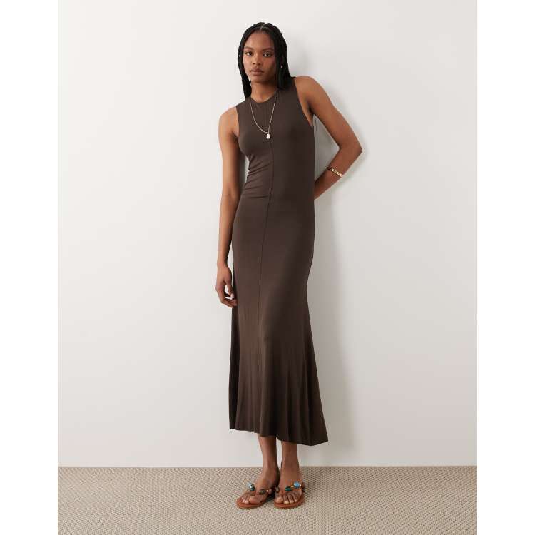 JDY Tall sleeveless midaxi dress in chocolate brown | ASOS