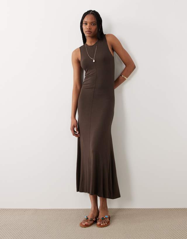 JDY Tall sleeveless midaxi dress in chocolate brown | ASOS