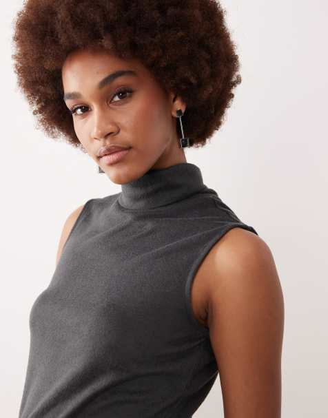 JDY Tall sleeveless turtleneck top in dark gray - part of a set - view 1