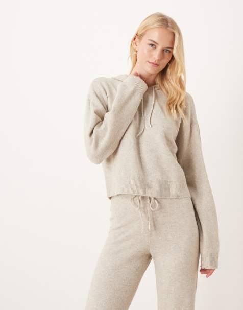 JDY Tall slouchy knitted hoodie in cream - part of a set - view 1