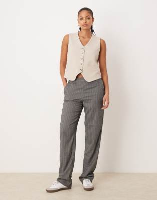 straight leg pants in light gray pinstripe