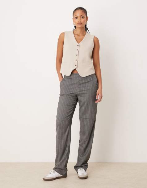 JDY Tall straight leg pants in light grey pinstripe - view 1