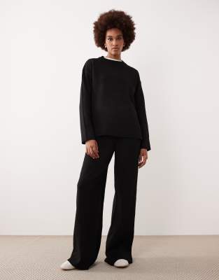 JDY Tall - Strickhose in Schwarz mit weitem Bein, Kombiteil