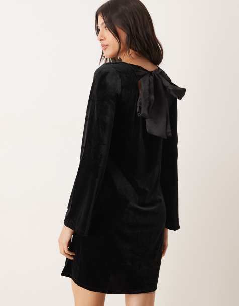 JDY Tall – Svart miniklänning i sammet med rosett baktill - view 1