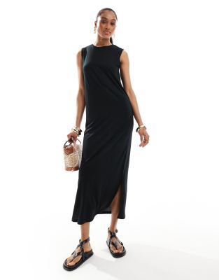 jdy tall tank midi dress in black