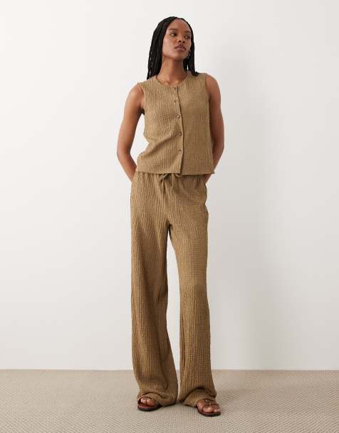 JDY Tall textured tailored pants in brown - part of a set - view 1