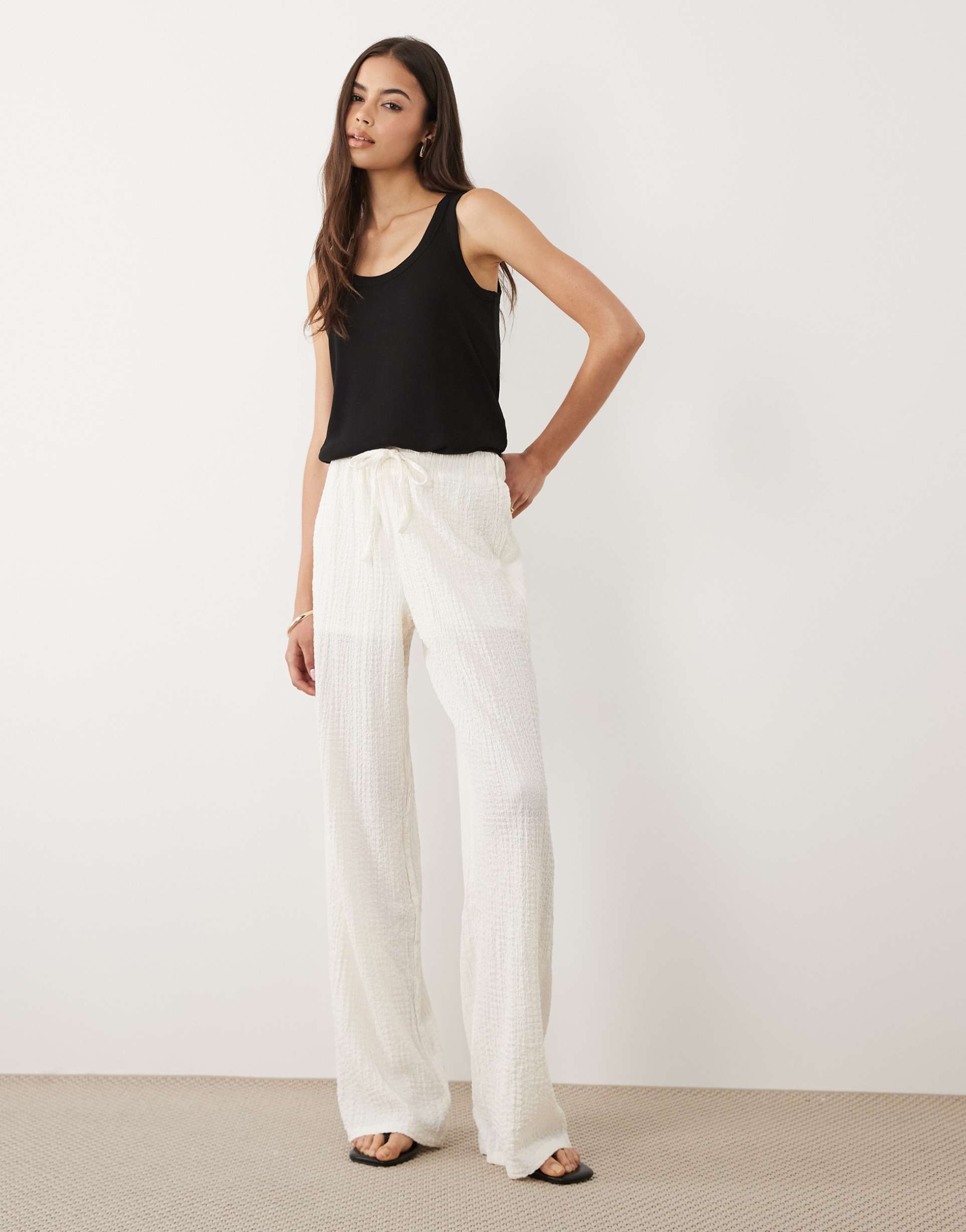 jdy tall textured tailored pants in white