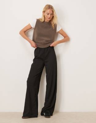 JDY Tall JDY Tall textured wide leg trousers in black