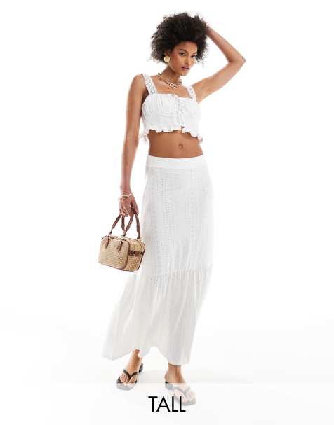 JDY Tall tiered pointelle maxi skirt in off white - view 1