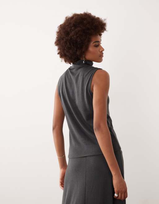 JDY Tall - Top senza maniche con collo alto grigio scuro in coordinato, 4 di 4