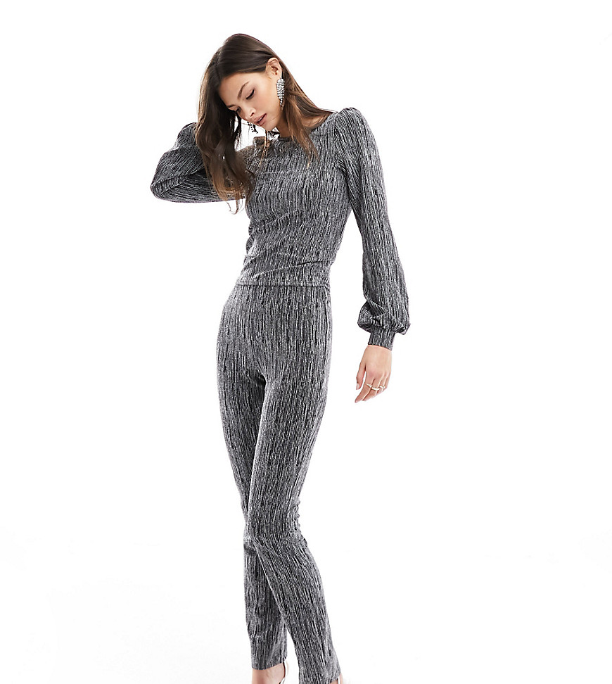 JDY Tall trouser co-ord in black and silver glitter