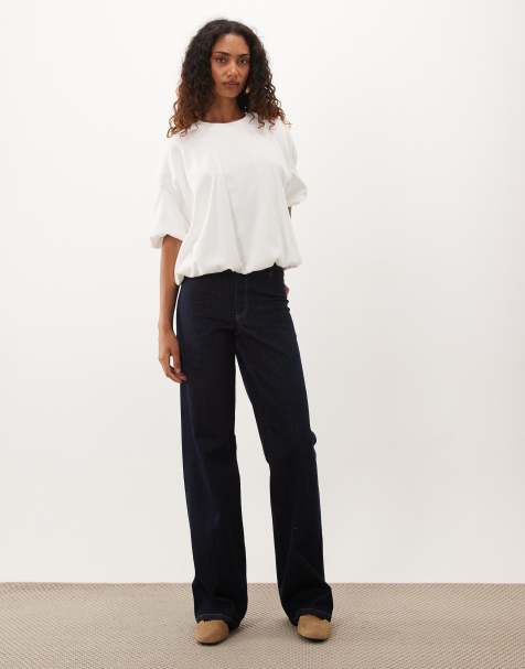 JDY Tall Vanessa jean large taille mi-haute bleu foncé - view 1