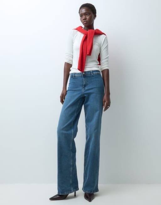 JDY Tall Vanessa jeans a gamba larga blu medio, 3 di 5