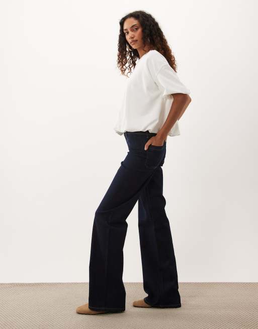 JDY Tall - Vaqueros Vanessa de talle medio y pernera ancha en azul oscuro, 2 de 5