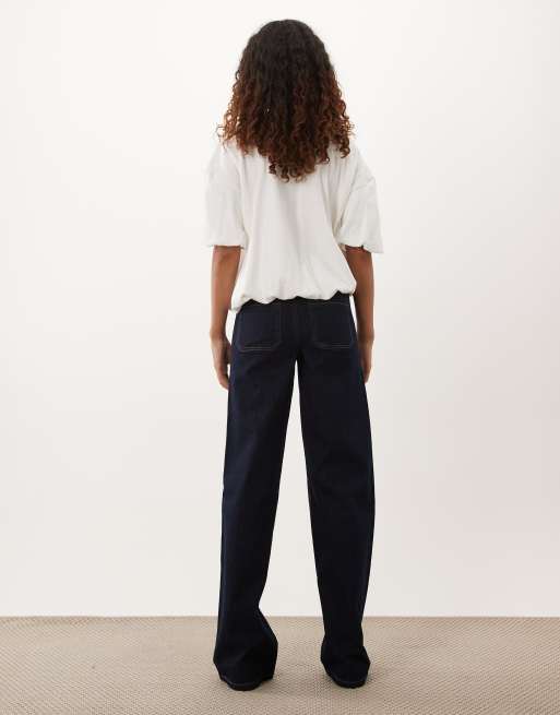 JDY Tall - Vaqueros Vanessa de talle medio y pernera ancha en azul oscuro, 3 de 5