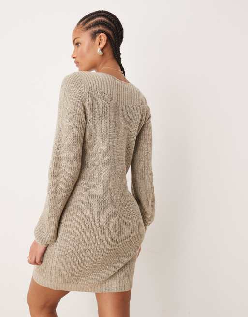 JDY Tall - Vestito corto in maglia beige con scollo a barchetta, 3 di 4