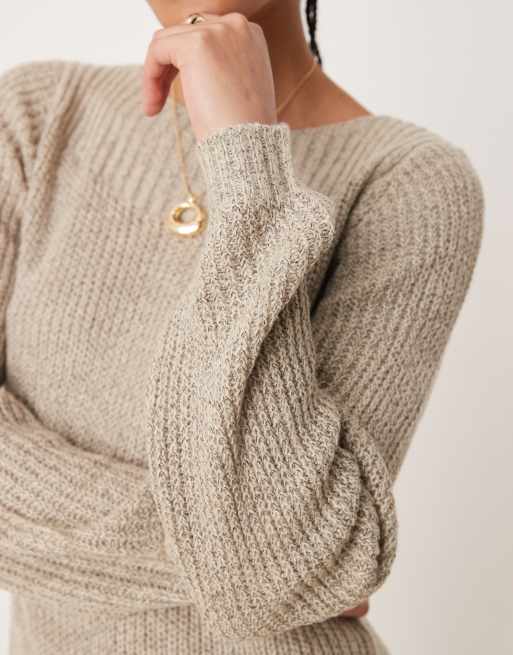 JDY Tall - Vestito corto in maglia beige con scollo a barchetta, 4 di 4